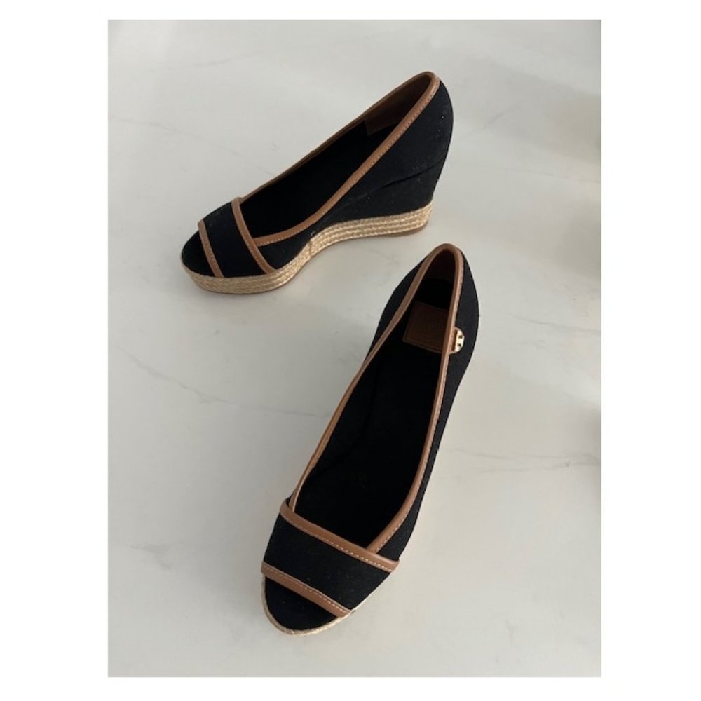 Tory Burch Majorca Espadrille Platform Wedge - Black/Tan
